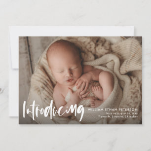 Enkel modern kalligrafi Baby Tre foto Birth Meddelande