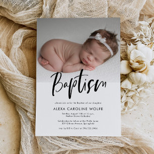 Enkel Modern Kalligrafi-baptismfoto Inbjudningar