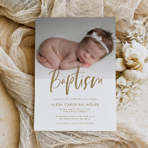 Enkel Modern Kalligrafi-baptismfoto Inbjudningar