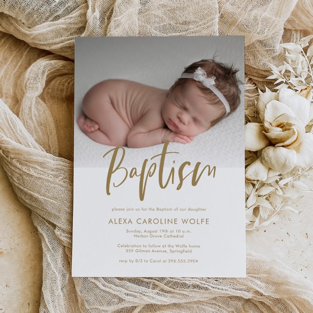 Enkel Modern Kalligrafi-baptismfoto Inbjudningar (Skapare uppladdad)