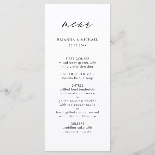 Enkel modern kalligrafi Bröllop Menu Meny (Framsida)