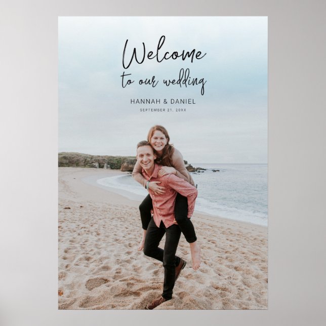 Enkel Modern Kalligrafi Foto Bröllops Välkomstskyl Poster (Framsidan)