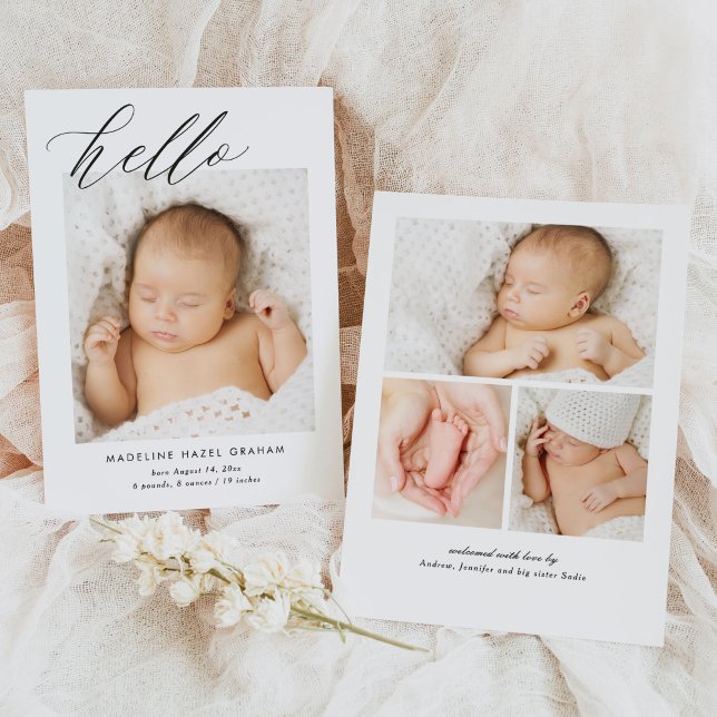 Enkel modern kalligrafi Hej Baby Fotofödelse Meddelande (Skapare uppladdad)
