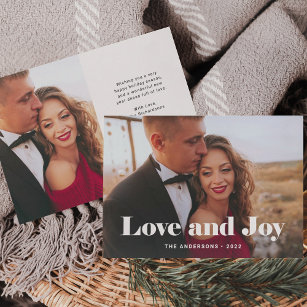Enkel modern   Kärlek och Joy with Photo Julkort