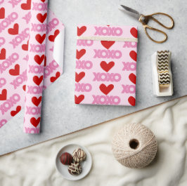 Enkel modern Kärlek XOXO Hearts Rosa & Red Mönster Presentpapper