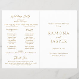 Enkel modern katolsk vigselprogram med guld reklamblad