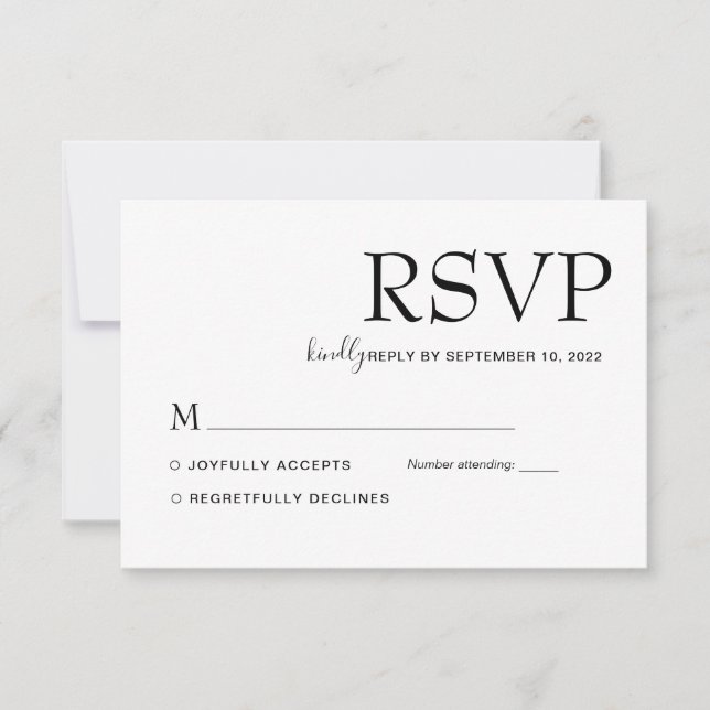 Enkel modern klassisk svart och vit Bröllop OSA Kort (Framsida)