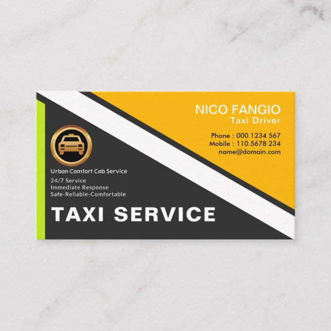 Enkel, modern, koncis Professionell Taxi Visitkort (Framsida)