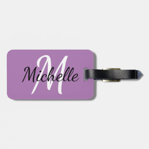 Enkel Modern Lila Monogram Initial och Namn Bagagebricka