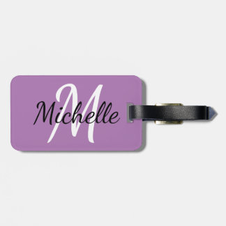Enkel Modern Lila Monogram Initial och Namn Bagagebricka