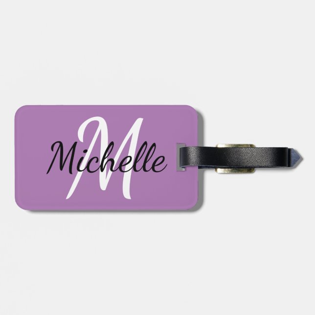 Enkel Modern Lila Monogram Initial och Namn Bagagebricka (Baksida Vågrät)