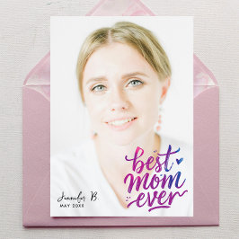 Enkel Modern Lila Rosa Bästa Mor Foto Skrift Kort