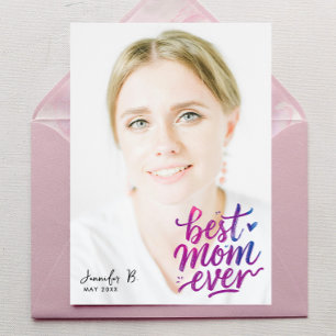 Enkel Modern Lila Rosa Bästa Mor Foto Skrift Kort