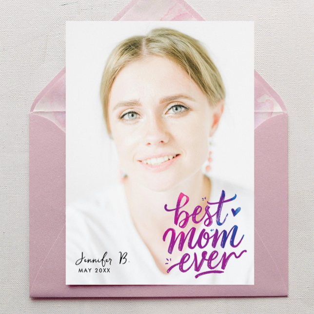 Enkel Modern Lila Rosa Bästa Mor Foto Skrift Kort (Skapare uppladdad)