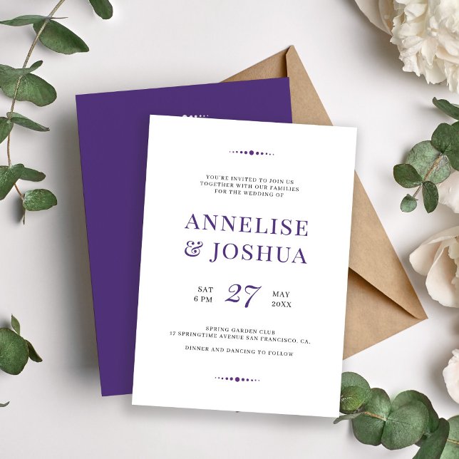 Enkel modern lila-typografi i bröllop inbjudningar (Skapare uppladdad)