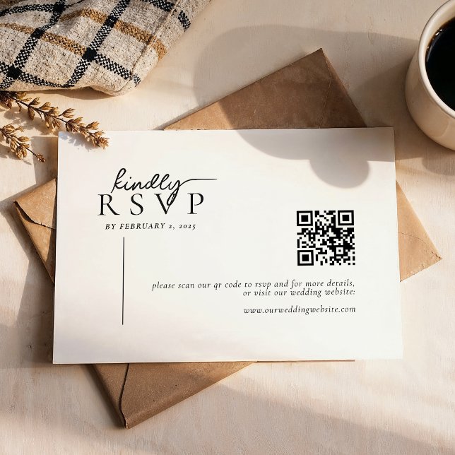 Enkel Modern Linje Script Qr Kod Bröllop OSA Kort (Skapare uppladdad)