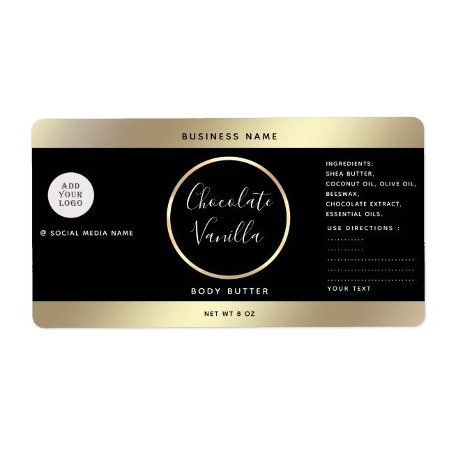 Enkel modern logotyp för kosmetika i svart guld-ty fraktsedel (Framsidan)