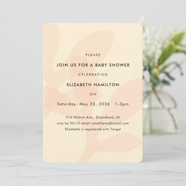 Enkel Modern Lövdesign Baby Shower Inbjudan (Stående Fram)