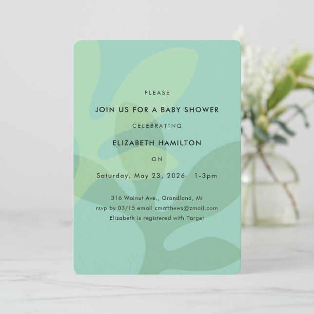 Enkel Modern Lövdesign Baby Shower Inbjudan (Stående Fram)