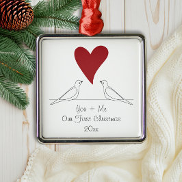 Enkel Modern Love birds Red Heart-jul Julgransprydnad Metall