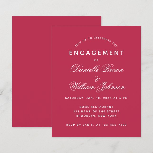 Enkel modern magenta budget bröllopsinbjudan (Fram/baksida)