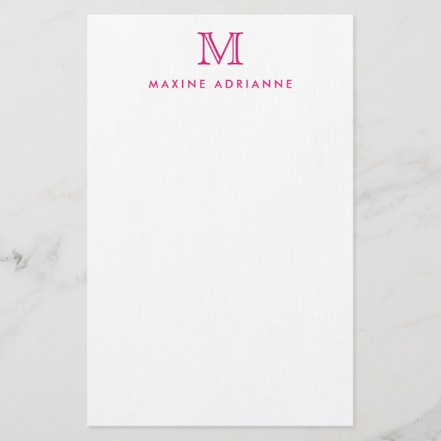 Enkel modern Magenta Girly Rosa Monogram Initial Brevpapper (Framsida)