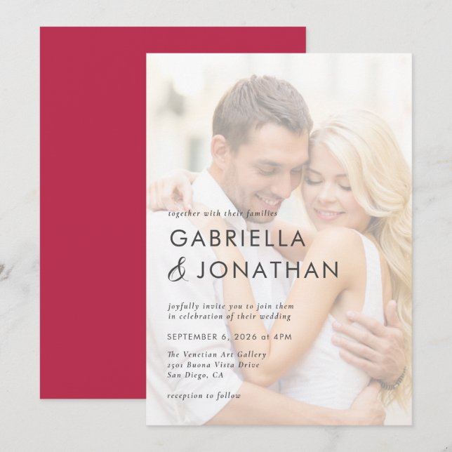 Enkel Modern Magenta Red Wedding-inbjudan Inbjudningar (Fram/baksida)