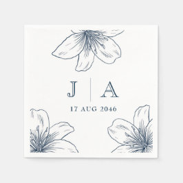 Enkel modern marin blå blomma Chic Bröllop Napkin Pappersservett