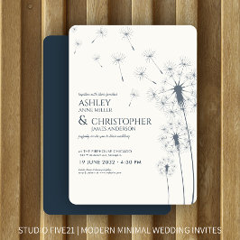 Enkel modern marin blå Dandelion Bröllop Inbjudningar