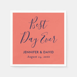 Enkel modern marin blå och koral Bröllop Pappersservett