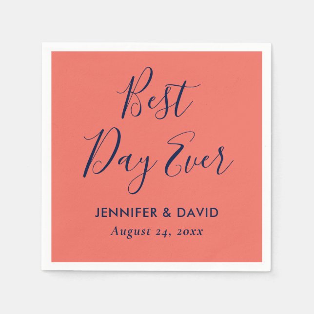 Enkel modern marin blå och koral Bröllop Pappersservett (Framsidan)