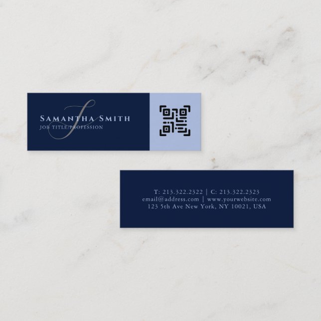 Enkel modern marin blå QR eller monogrammad Logoty Mini Visitkort (Fram/baksida)