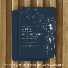 Enkel Modern Marinblå Maskros Bröllop Inbjudningar