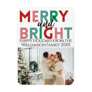 Enkel Modern Merry och Bright Colorful One Photo Magnet