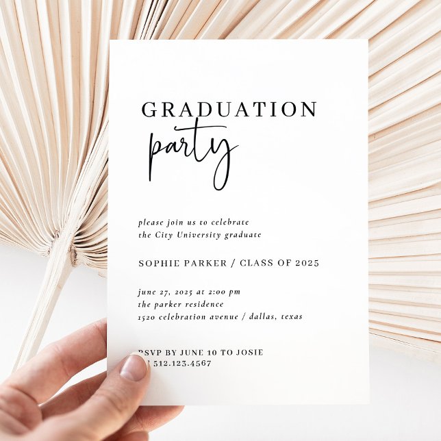 Enkel modern minimal | Black and White Grad Party Inbjudningar (Skapare uppladdad)