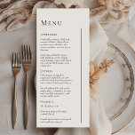 Enkel, modern, minimal Bröllop-plattmeny Meny<br><div class="desc">Denna enkla, moderna, minimala, platta meny bröllop är en tidlös kombination av klassisk charm och enkelhet i contemporaryn. Med fokus på minimalistiskt stil har den här designen ren linjer, neutralt och en sofistikerad svart-vit palett, vilket garanterar att varje detalj utesluter förfinad enkelhet. Oavsett om du planerar en traditionell ceremoni eller...</div>