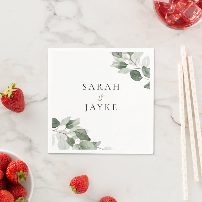 Enkel Modern Minimal Grön Blad Bröllop Pappersservett (Insitu)