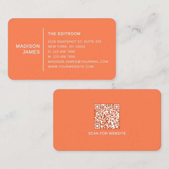 Enkel Modern Minimal Korall QR-kod Visitkort (Fram/baksida)