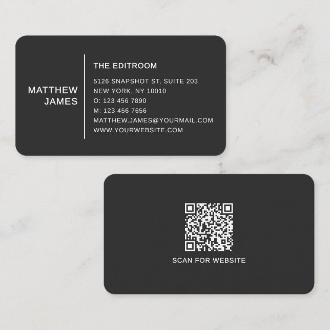 Enkel Modern Minimal Matt Svart Vit QR-kod Visitkort (Fram/baksida)