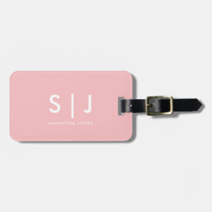 Enkel, modern, minimal monogram Rosa och vit Bagagebricka