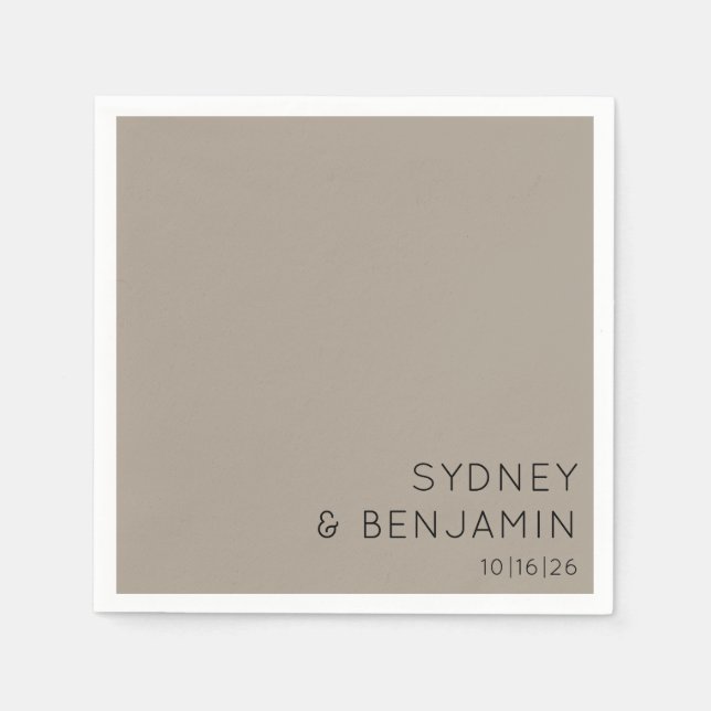 Enkel, modern, minimal Personligt bröllp-taupe Pappersservett (Framsidan)