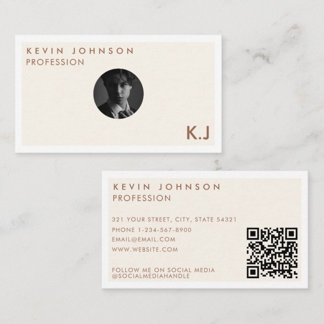Enkel Modern Minimal Professionell Foto QR-kod Visitkort (Fram/baksida)
