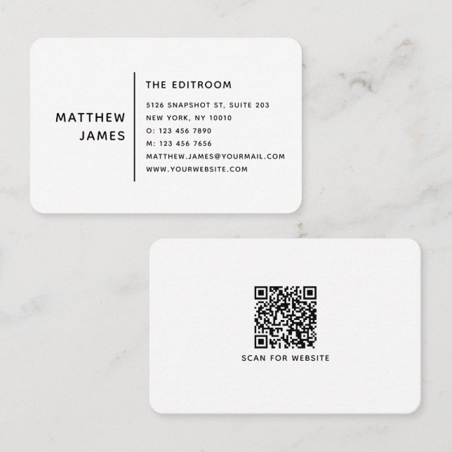 Enkel, modern, minimal svart, vit QR-kod Visitkort (Fram/baksida)