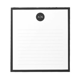 Enkel, modern, minimal svartvit cirkel, Monogram Anteckningsblock