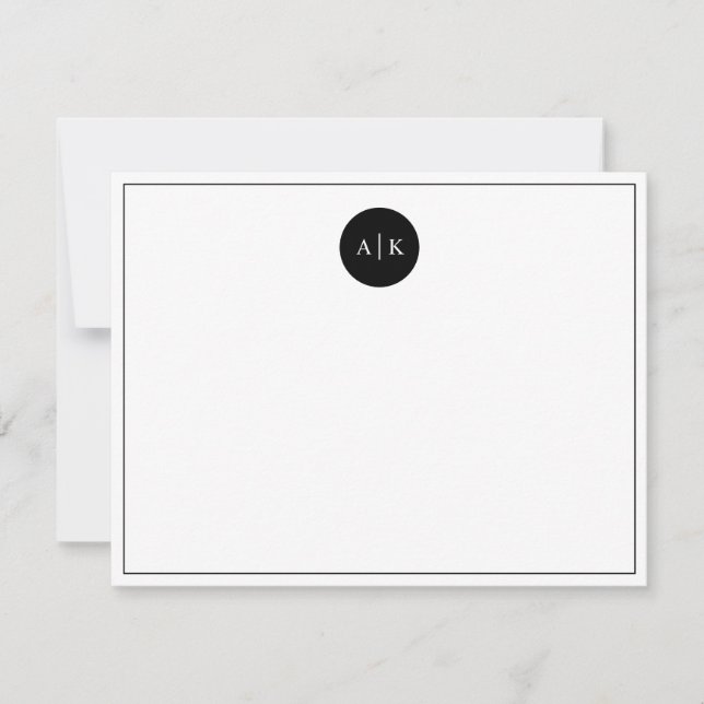 Enkel, modern, minimal svartvit cirkel, Monogram Anteckningskort (Framsida)