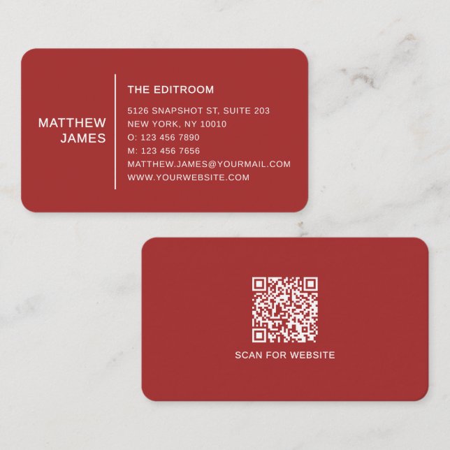 Enkel Modern Minimal Varm Mahogny QR-kod Visitkort (Fram/baksida)