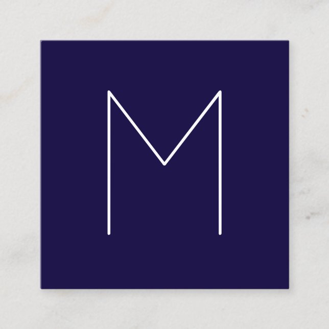 Enkel modern Minimalist marinblå Monogram Fyrkantigt Visitkort (Framsida)