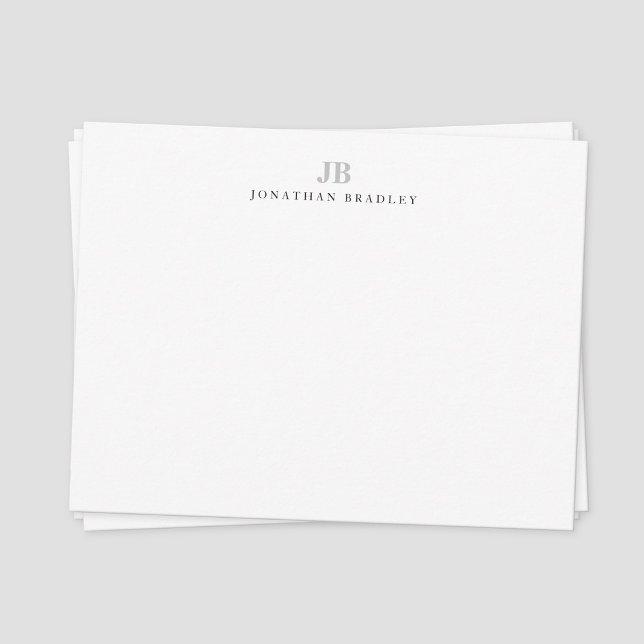 Enkel Modern Minimalist Monogrammerad Professionel Anteckningskort (Gray monogram two Initial letters serif font complete name note card)