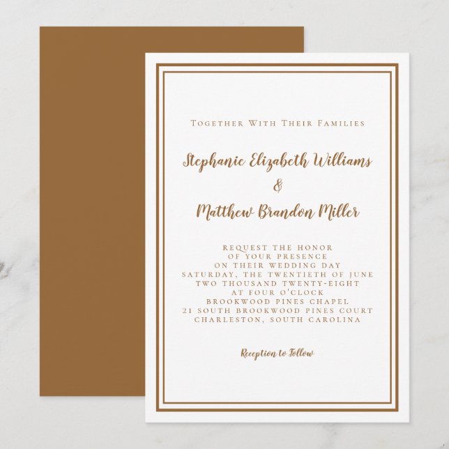 Enkel Modern Minimalist Rustik Brun Bröllops- In Inbjudningar (Fram/baksida)