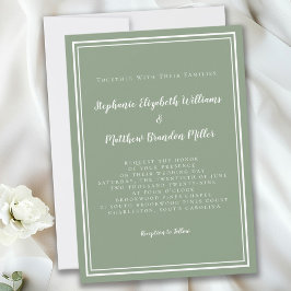 Enkel Modern Minimalist Salvia Grön Chic Bröllop   Inbjudningar